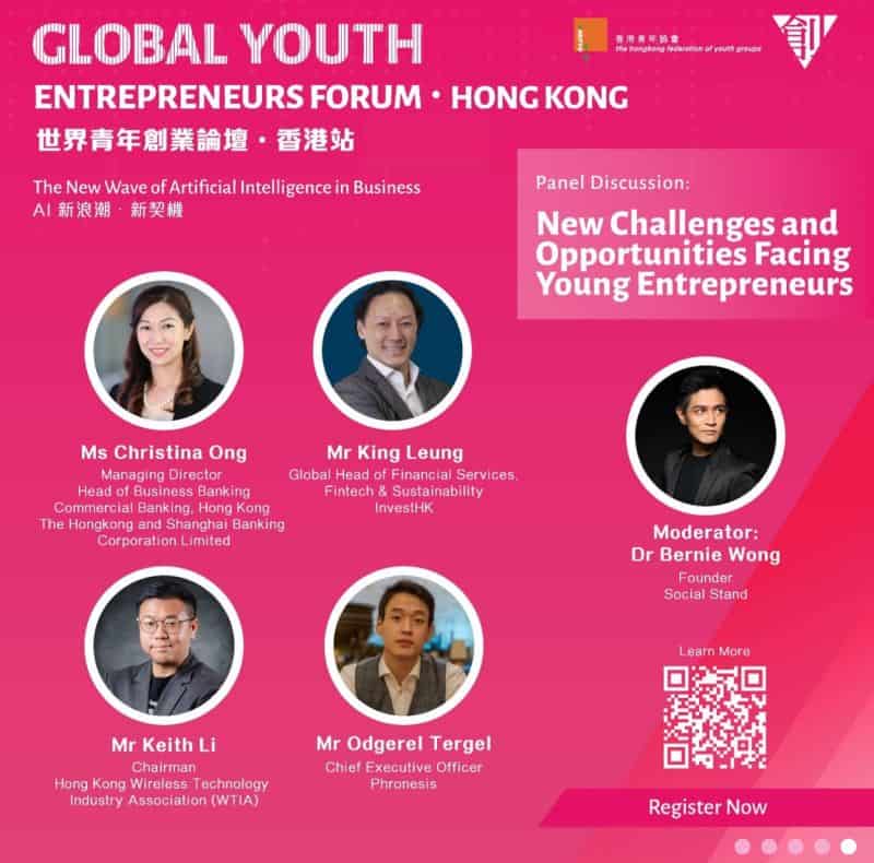 Dr Bernie Wong moderating the Global Youth Entrepreneurs Forum 2024 in Hong Kong