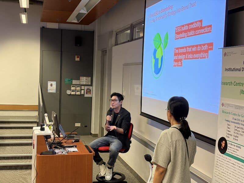 Dr Bernie Wong engaging participants during an ESG and brand storytelling session at PolyU SPEED